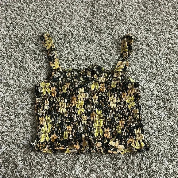 Sienna Sky Black Yellow Crop Tank Top Floral Print - Picture 3 of 3